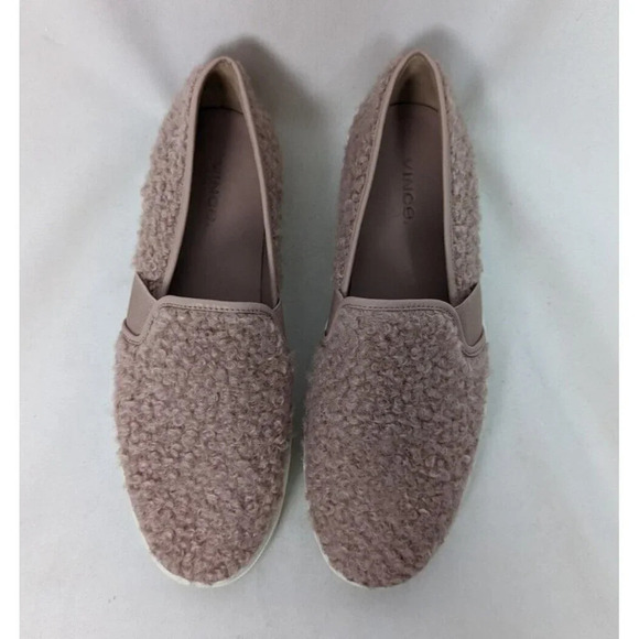 VINCE sz. 8M Shearling Fuzzy Blair Slip On Sneaker Flats Pink Faux Fur Leather - Picture 6 of 12